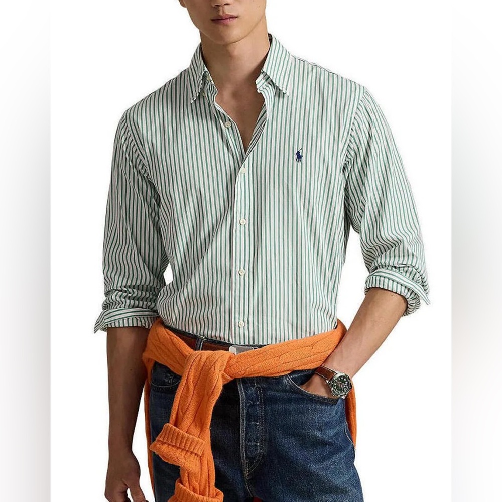 Polo Ralph Lauren long-sleeve button-down green and white stripe shirt size XL T